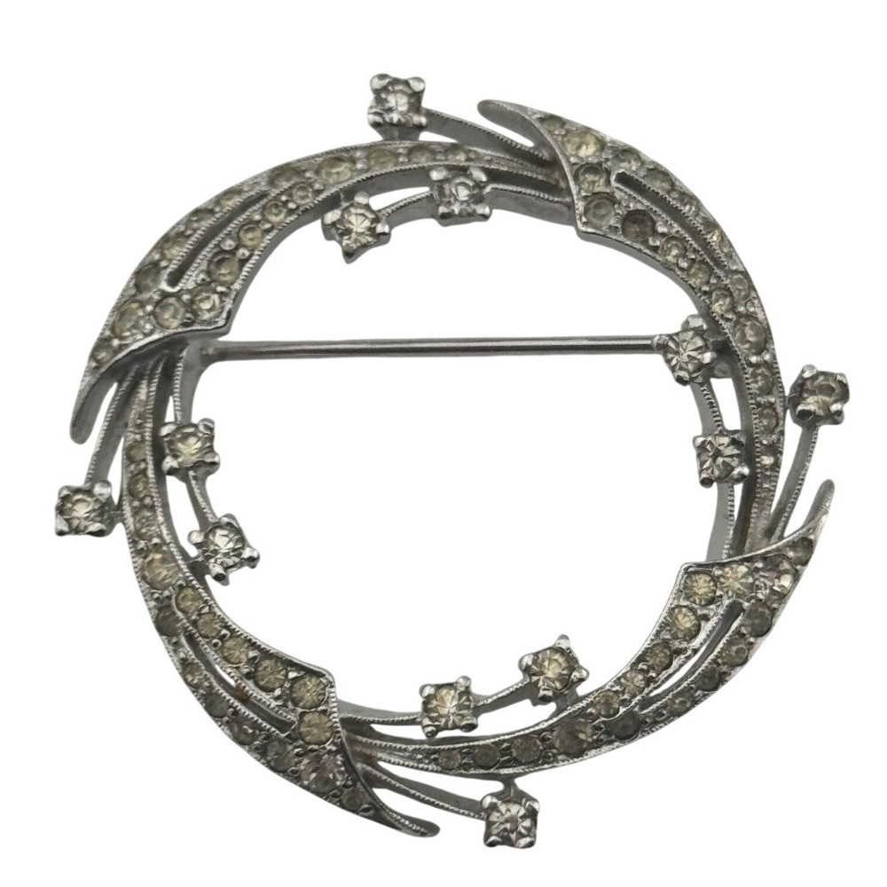 Vintage Panetta Brooch Rhinestone Silver Tone Circle Pin